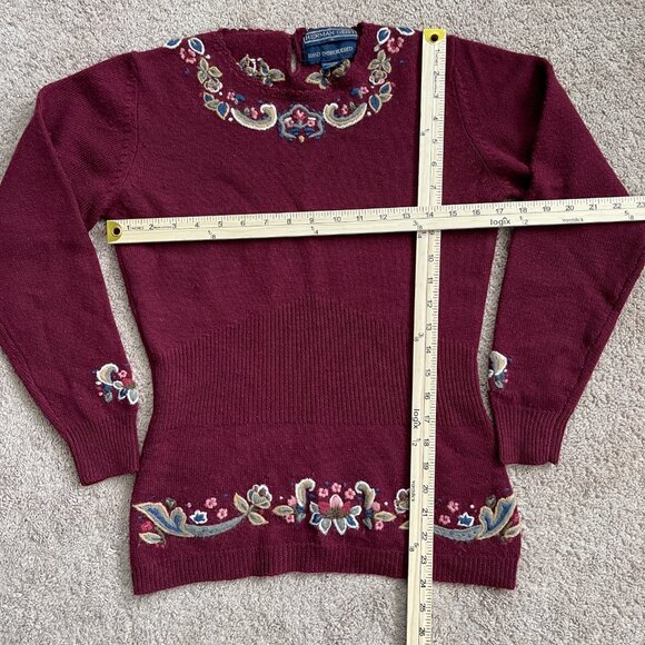 Vintage 90’s Herman Geist Wool Sweater Hand Embroidered Floral Women’s Small - Picture 7 of 9